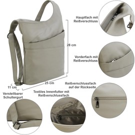 JENNIFER JONES Women's Shoulder Bag with Zip - Handbag in 2 Sizes - Crossbody Bag, light taupe - m