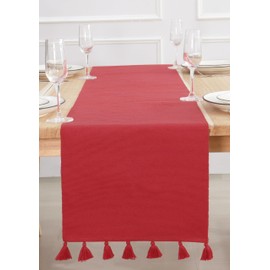 PurpleEssences Solid Ribbed Woven Table Runner Spring Summer Easter Farmhouse Dining Room 14 x 72 Inch - Red