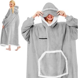 IFNOW Eyemask Sleeping Oversized Long Wearable Blanket Hoodie for Adult One Size - Color: Grey