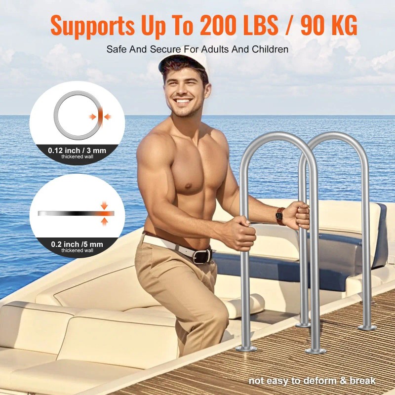 36 X 13 Inch Aluminum Pool Handrail with Base Plate