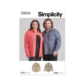 Simplicity Easy Plus Unisex Shirts Sewing Pattern Packet, Design Code S9859, Sizes XL-XXL-XXXL, Multicolor