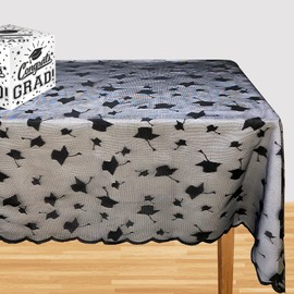 Joysail Black Graduation Tablecloth 54 x 72 - Lace Grad Cap Table Cover for Graduation Table Decorations 2022 - Graduation Table Clothes for Rectangle Tables - Graduation Party Supplies Decorations