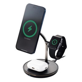 Elecom EC-MS08BK Wireless Charger Qi2 15W 3 in 1 Stand Type MFA Certified Black