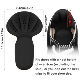 Sibba Sibba Sponge Heel Grips - Cushion Inserts for Too Big Shoes, Soft Mesh Pads, Thick Back Insoles - Anti Blister Heel Protectors (Black & Grey)
