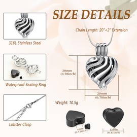 Minicremation Heart Cremation Jewelry for Ashes Urn Necklaces with Hollow Urn Keepsake Pendant Charm Stainless Steel Cremation Pendant Memorial Locket
