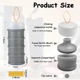 Ysglory 2 Packs Protein Powder Container 4 Stackable Formula Dispenser Protein Powder Travel Portable Container Milk Powder Storage Holder to Go for Workout, Fitness, Travel (Gray,White)