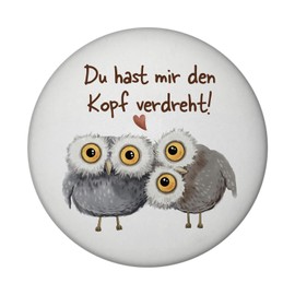Owl Magnet Round with Saying "Du hast Mir den Kopf verdreh" Pair of Couples Cuddle Love Partner Girlfriend Valentine's Gift