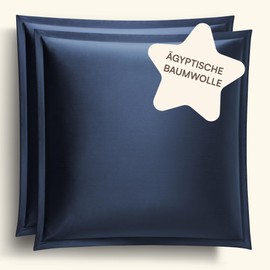 Amqua Mako Satin Cushion Cover, Set of 2, Pillowcases 70 x 90 cm, 100% Egyptian Cotton (Certified) Dark Blue/Navy