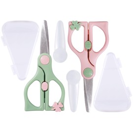 Baby Food Scissors Kicthen Shears,Portable Healthy Cute Kids Scissors Stainless Steel Scissors with Safety Lock and Storage Case - Ideal for Cutting Meat, Chicken, Vegetables, and Fruits (2Pack)