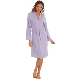 Metzuyan Ladies Recycled Yarn No Collar Kimono Robe Summer Lightweight Dressing Gown Purple Small