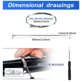 Metal Stainless Steel Cable Ties: Heavy Steel Cable Tie, Metal Tie Wrap with 100pcs 4.6×300 Self-Locking Stainless Steel Zip Ties and Metal Cable Tie Remover for outdoor fence repair etc.