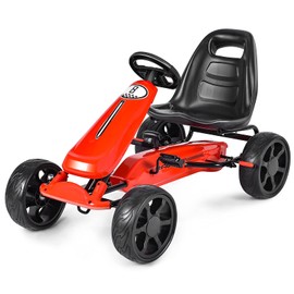 HONEY JOY Pedal Go Kart, 4-Wheel Off Road Pedal Car w/Handbrake & Clutch, 2-Position Adjustable Seat, Ride On Go Cart for Kids, Gift for Boys Girls(Red)