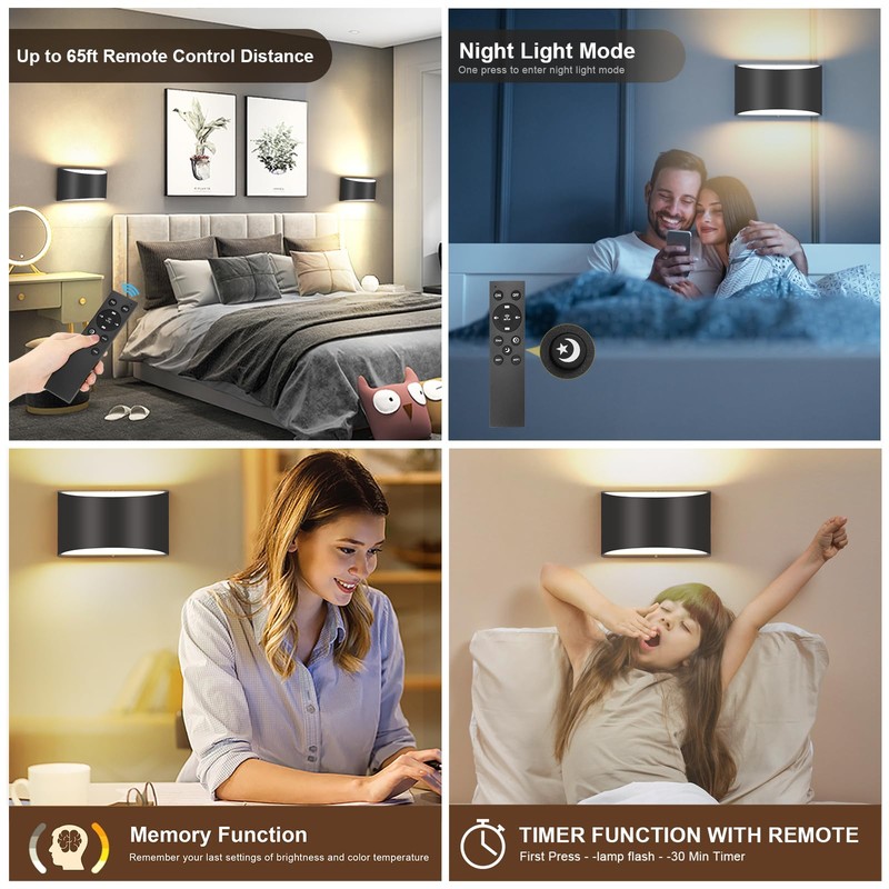 TRLIFE Modern LED Wall Sconces, Remote Control Dimmable and Adjustable