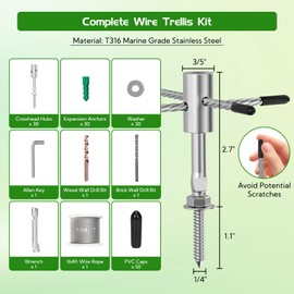 PLANTOP Trellis Wire for Climbing Plants Outdoor, 30 Set Wall Wire Trellis Kit with 1/8" x 164ft Stainless Steel Cable, T316 Espalier System Cable Trellis Kit with Adjustable Spacing Vines Green Wall