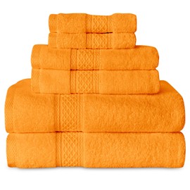 Gogreen 100% Cotton Super Soft Towels Pack of 6, Contains 2 Bath Towels 27"x55", 2 Hand Towels 14"x30" & 2 Washcloths 14"x14", Lightweight and Highly Absorbent Quick Drying Towels, (Orange)