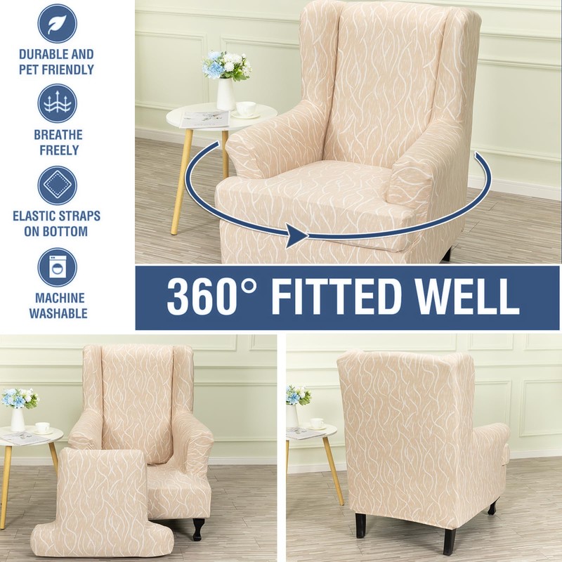 Wing Chair Slipcovers 2 Pieces Stretch Spandex Wingback Chair Covers