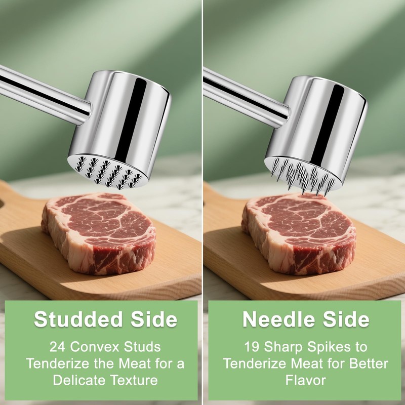2-in-1 Heavy Duty Meat Tenderizer Hammer,Real 316L Stainless Steel Meat