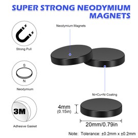 Wukong Black Strong Magnets, 20x4 mm | 4 Pack Heavy Duty Round Magnets for Fridge, Crafts, Pin Board, Notice Board, Office Crafts