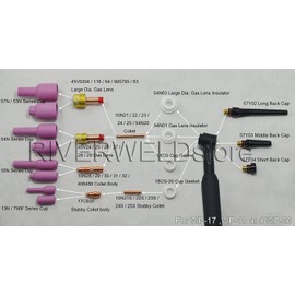 RIVERWELD TIG Gas Lens Ceramic Cup Kit 54N14 (#8, 1/2") 54N15 (#7, 7/16") 54N16 (#6, 3/8") 54N17 (#5, 5/16") 54N18 (#4, 1/4") for WP 17 18 26 TIG Welding Torch 10pk