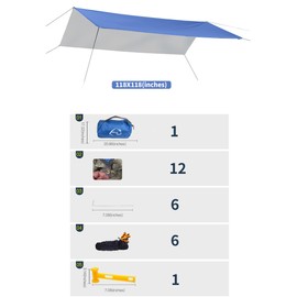 Wind Tour Portable Multifunctional Tent Footprint Traveling Awning Backpacking Tarp Rain Fly Tarp Tent Waterproof Shelter Outdoor Camping Tarp Sun Shelter for Hiking, Beach (118×118 in)