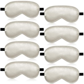 8 Pcs Silk Sleep Mask Soft Plush Eye Cover for Women, Champagne