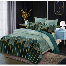 Luofanfei Geometric Bed Linen 2/3 Piece Checked Botanical Floral Pattern Duvet Cover Print Microfibre with Concealed Zip
