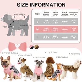 YUDODO Small Dog Sweater Dress with Bowtie Turtleneck Leopard Knitted Pet Girl Dog Winter Clothes Warm Sweater for Yorkies Chihuahua with Leash Hole (M, Pink Leopard Dress)