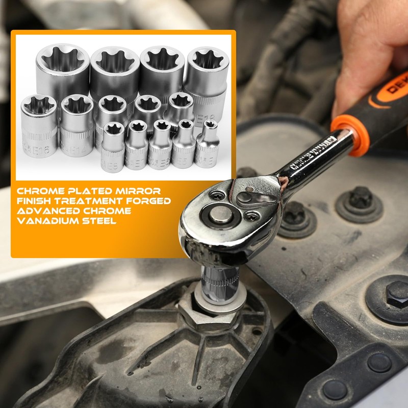 FIFIBANG 14-Piece E-Torx Socket Set External Torx Socket Set E4,