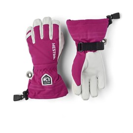 Hestra Boys Kid's Army Leather Heli Ski 5 Finger Gloves Pink/Grey 5