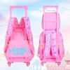 4PCS Rolling Backpack for Girls, Cat Roller School Bookbag with