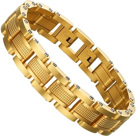 Zillaly Men Bracelet Stainless Steel men black bracelet Link diamond silver bracelet blue particles jewelry Men chain Gift Boxes (Gold-1)
