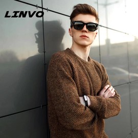 LINVO Sunglasses Men Women Polarised Retro Style Rectangular Vintage Classic Unisex UV400 Cat 3 CE, 2black grey & black red