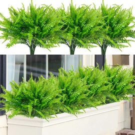 HANDIC 12 Bundles Artificial Outdoor Plants Artificial Ferns for Outdoors Fake Boston Fern Plant Fake Ferns Artificial Flowers for Outdoors UV Resistant Faux Ferns Artificial Greenery Plastic Plant
