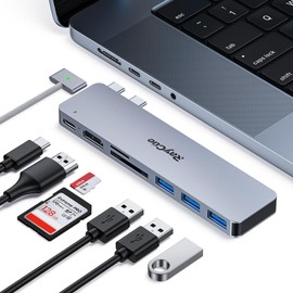 RayCue Macbook Air/Pro Hub, 7-Port USB C Converter Adapter, Docking Station, PD Charging, Thunderbolt 3 SD/TF Card, 3 USB 3.0 Ports, Ultra Lightweight, Compact