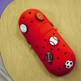 Croc-Style Pencil Case with Interchangeable Charms (Red with Sports Charms)
