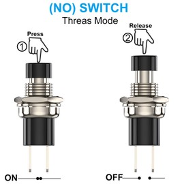 DIYhz Momentary Push Button Switch, 1A 250VAC SPST Mini Pushbutton Switches with Wire Normally Open(NO) Black & Red Cap - 10pcs