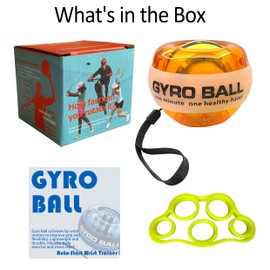 Auto-Start Gyro Ball Wrist Trainer – No Counter Grip Strengthener with Finger Band for Hand & Forearm Exercise – Stress Relief Spinner for Office, Rehab & Fitness (Orange with Light)