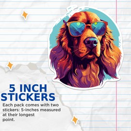 (2 Pack) Irish Setter Dog Stickers - Irish Setter with Sunglasses - Choose FromOver 100 Dog Breeds - 5 Inches On Longest Side - Premium Vinyl - Made in USA - BMCS0360