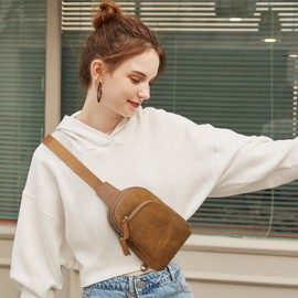 S-ZONE Sling Bag for Women, Genuine Leather Fanny Packs RFID Blocking Crossbody Chest Bags, Gifts for Women Men