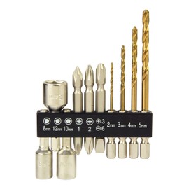 E-Value BS-3N Drill & Bit Set of 10 Hex Shaft, 0.25 inches (6.35 mm)