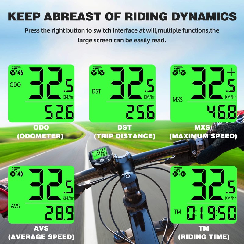 SPGOOD Wireless Bicycle Computer, 19 Functions, IP54 Waterproof, Black