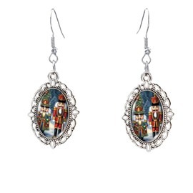 Vintage Christmas Earrings,Crystal Glass Nutcracker Dangle Earrings Cartoon Soldier Nutcracker Studs Earrings for Xmas Party Costume Accessories (A)