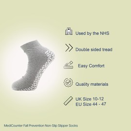 Slipper Socks Double Tread Fall Prevention Socks- Gray (Pair) - Size: Extra Extra Large (XXL) - As Used by NHS