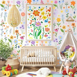 AOWDIAO Floral Wall Decals - 102 Pcs Peel and Stick Vinyl Flower Stickers - Assorted Varieties & Colors for Bedroom, Kids’ Rooms, Nursery, or Living Room Decor