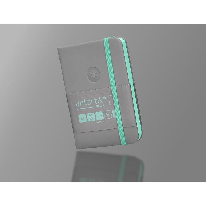 Antartik A7 Smooth Grey and Turquoise Hardback Notebook with Elastic