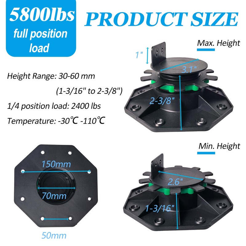 Adjustable Plastic Deck Pedestals, 24 PCS Heavy Duty Deck Blocks