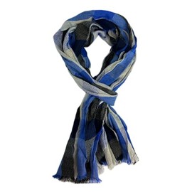 Rotfuchs Cotton Scarf Women's Summer Scarf Men's Scarf Checked Crinkle Look Blue Black Made in Germany, blue