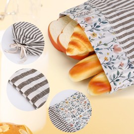 AMZDOTD Reusable Sourdough Bread Bags for Homemade Bread with Linen Proofing Bowl Cover Set - Premium Linen and Beeswax Bread Bags to Keep Homemade Bread Fresh(Brown Stripe)