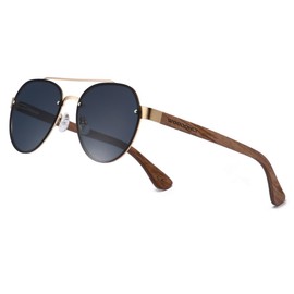 WOODONLY Wooden Pilot Rimless Sunglasses - Wood Polarized Sunglasses with Metal Frame for Men and Women Perfect Gifts (Grey)