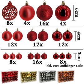 My-goodbuy24 Christmas Baubles x 100 – Christmas Tree Baubles – Shatterproof and Shockproof – Christmas Tree Decoration, Diameter up to 6 cm, with Hanger